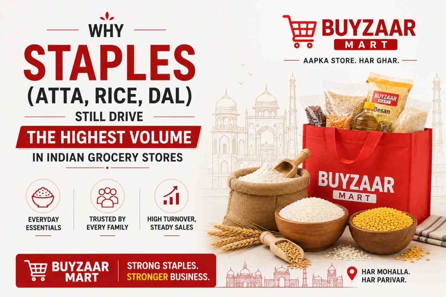 Why Staples (Atta, Rice, Dal) Still Drive the Highest Volume in Indian Grocery Stores (2026)