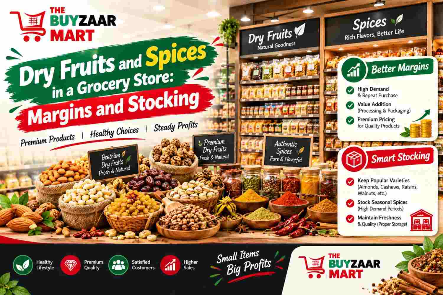 Dry Fruits and Spices in a Grocery Store: Margins and Stocking